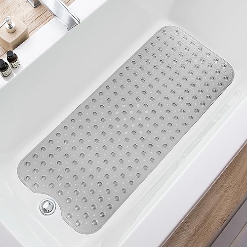 TEESHLY Bathtub Mat 39 x 16 Clear Grey
