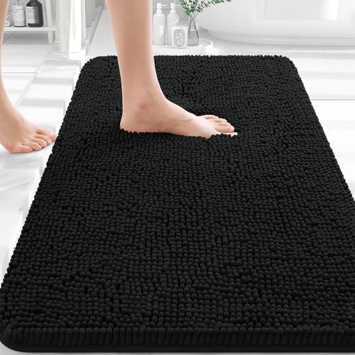 OLANLY 30x20 black chenille bathroom rug
