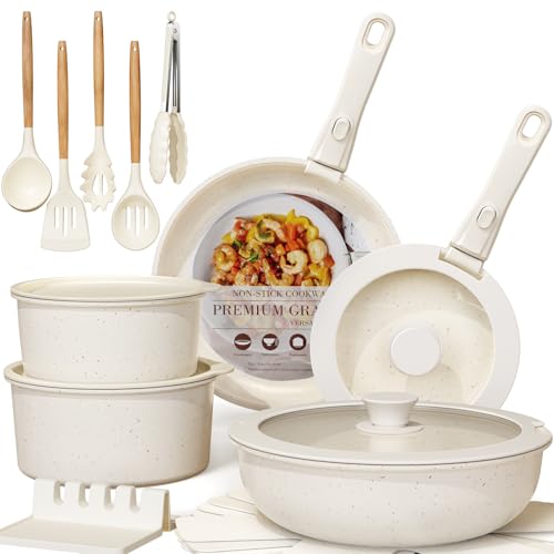 Astercook 21 Pcs Ceramic Cookware Set Cream