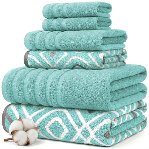 Modern Threads 6 Piece Bath Towel Set Aqua folded stack