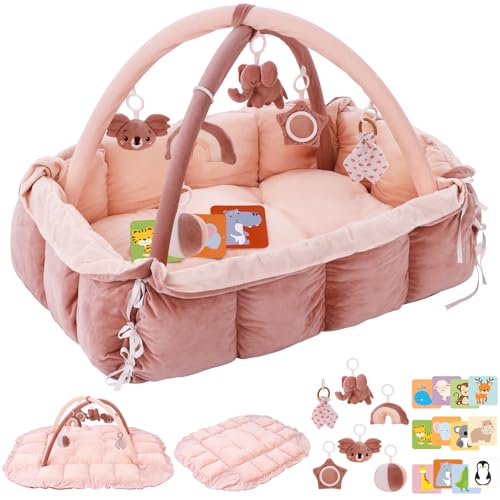 Foryoomi 5-in-1 Plush Baby Play Gym Pink overview