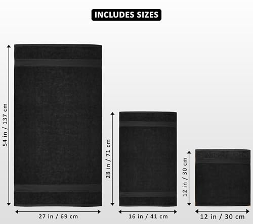 Two black bath towels from the Utopia Towels 8 piece set