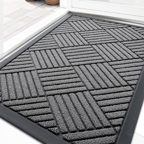 OLANLY Front Door Mat Grey Diamond top view