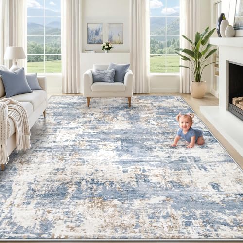 XLUEZ 8x10 Blue Abstract Area Rug top view