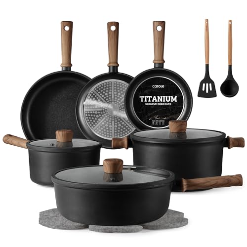 CAROTE 16pcs nonstick cookware set in black