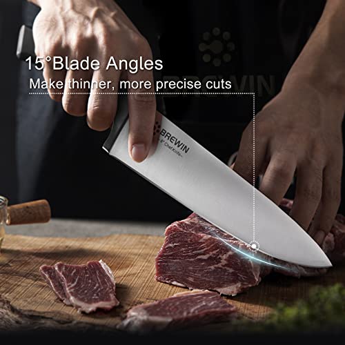 Close up of Brewin knife blade edge and bolster