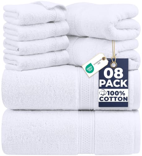 Utopia Towels 8 Piece Majestic Plush Luxury White Towel Set folded