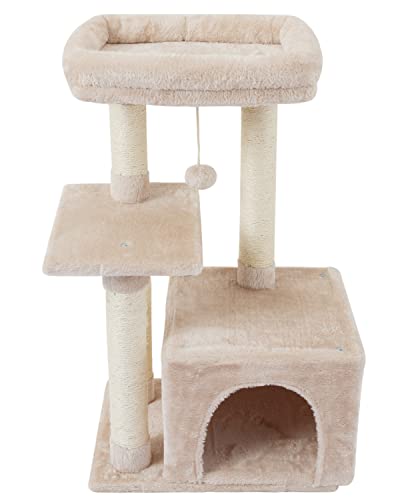 FISH&NAP Cute Cat Tree Kitten Cat Tower Condo Beige Large front view