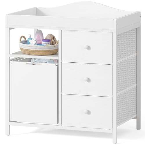 BOLUO White Changing Table with laundry hamper