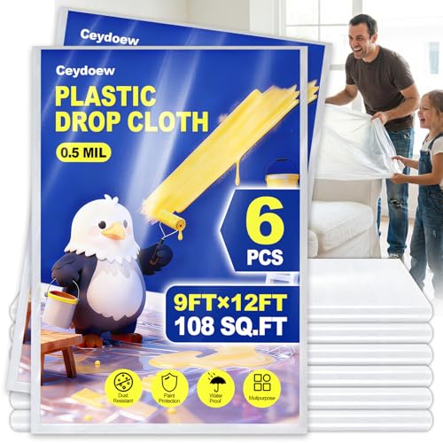 Ceydoew 6 Pack Plastic Drop Cloths folded