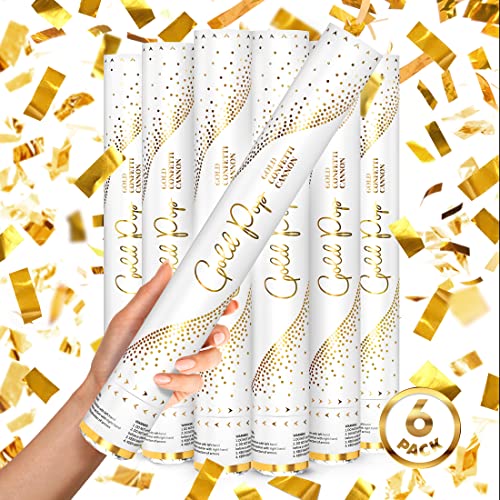 JAPJA Streamer Confetti Cannons Metallic Gold 16in 6-Pack box