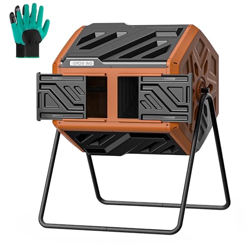 THE GROW'ING 43 Gal Outdoor Compost Bin Tumbler in orange