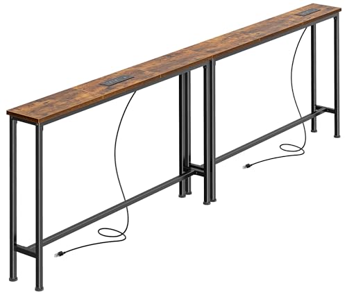 SUPERJARE 78.8 inch narrow sofa table in rustic brown