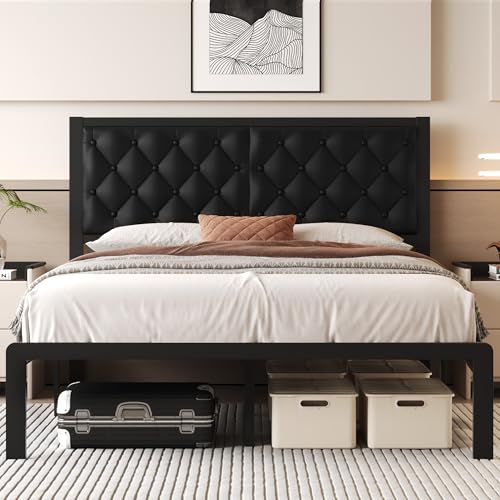 Fluest Queen PU leather bed frame
