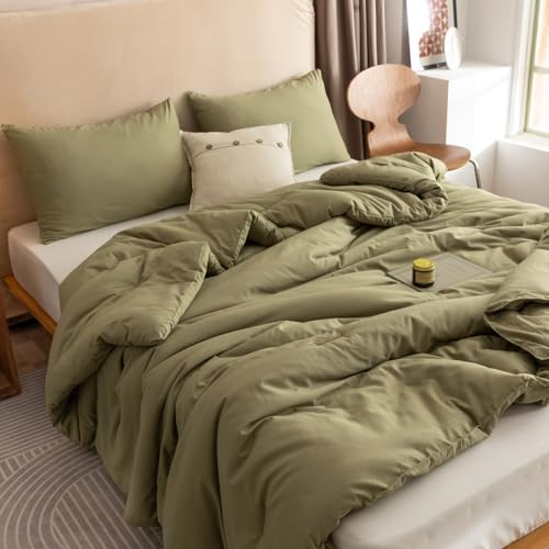 ROSGONIA Queen Comforter Set Olive Green flat view