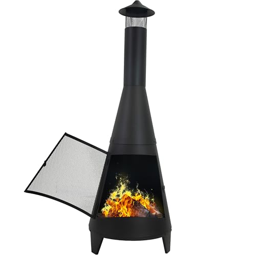 Sunnydaze 70-inch black chiminea fireplace full view