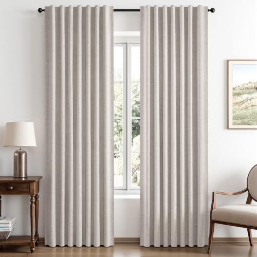 MIULEE 100% Blackout Linen Curtains ivory front view