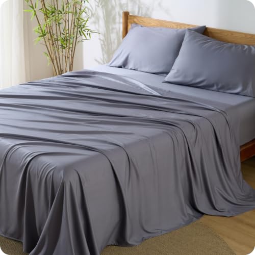 Bedsure PureWoven King Bamboo Sheets Dark Grey full set
