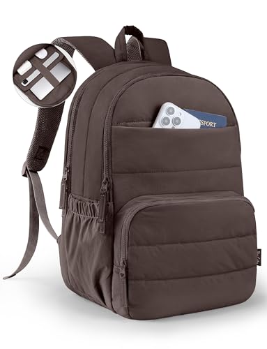 Uselike 15.6 Inch Quilted Travel Backpack Dark Brown front view