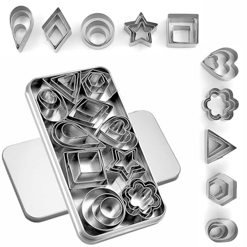 YomiFamily 30Pcs Mini Cookie Cutter Set in silver