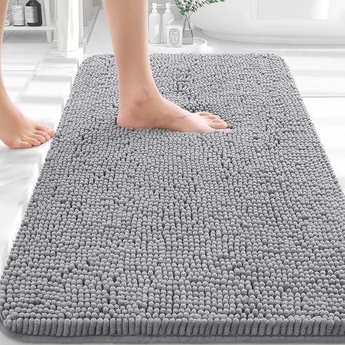 OLANLY 30x20 Grey Chenille Bath Rug top view