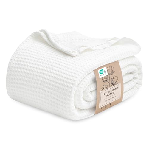 Bedsure 100% Cotton Waffle Weave Blanket folded