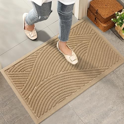 HIYARD Sturdy Front Door Mat 29x17 Beige top view