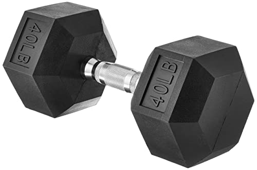 Basics 40 Pound Rubber Hex Dumbbell full view
