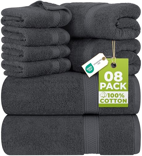 Utopia Towels 8 Piece Majestic Plush Luxury Towel Set Grey folded