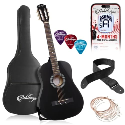 Ashthorpe 38-inch black acoustic guitar front view