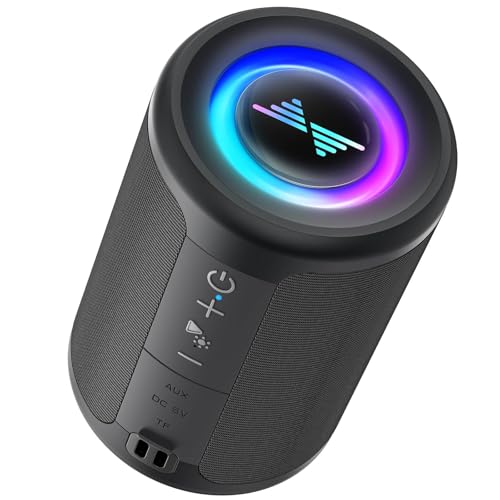 LENRUE FA02 Small Portable Bluetooth Speaker with Lights Black front view