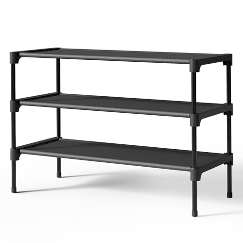 Kitsure 3-tier black shoe rack front view