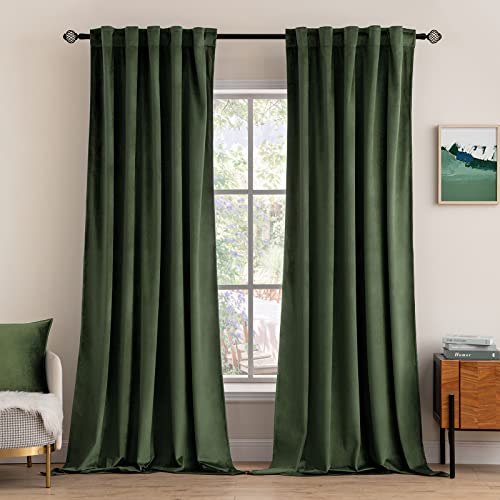 MIULEE Velvet Curtains Olive Green set