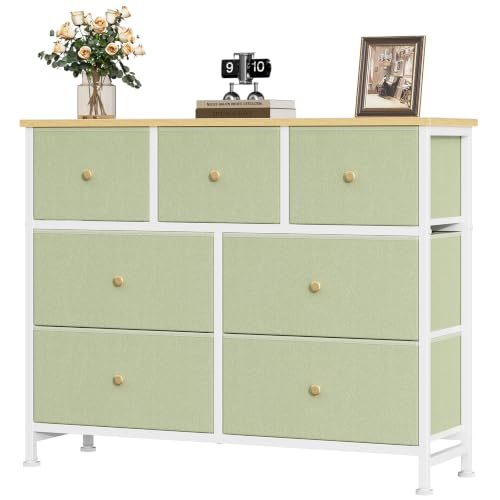 OLIXIS 7 Drawer Fabric Dresser in light green