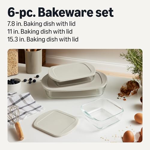 Glass baking dish with linen gray lid