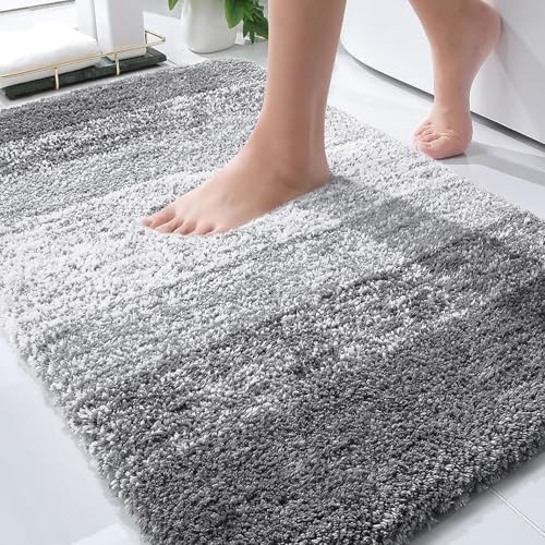 OLANLY 30x20 Grey microfiber bathroom rug top view