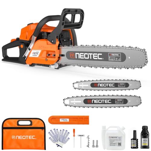 NEO-TEC 68CC gas chainsaw with orange and white finish