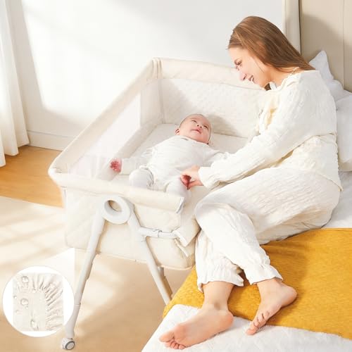 MinoBub Baby Bassinet Bedside Sleeper in Cream