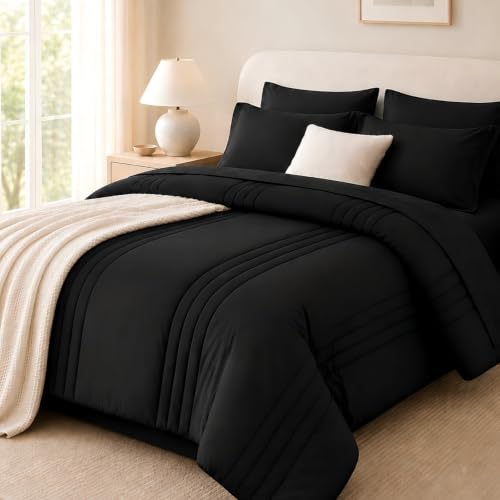 Velorose 7-Piece Queen Comforter Set in black
