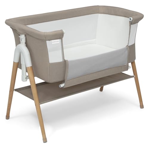 Delta Children Bondi bassinet in tan side view