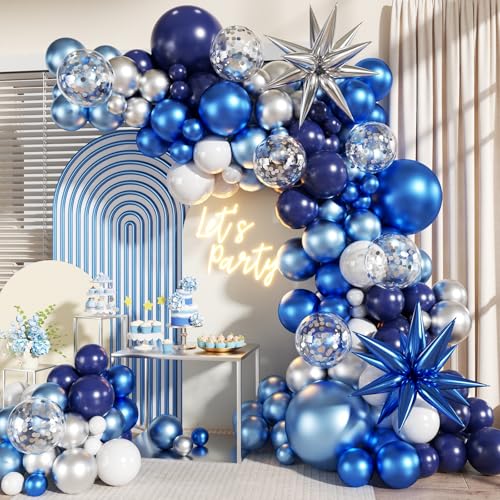 LANGASQUE blue and silver balloon garland arch kit