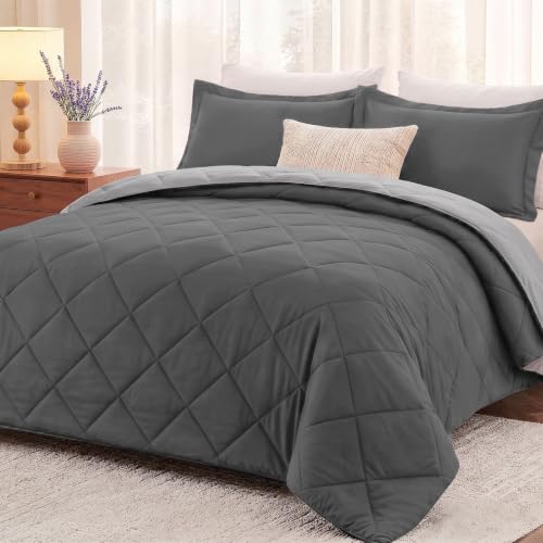 Downluxe King Comforter Set Charcoal/Grey folded view