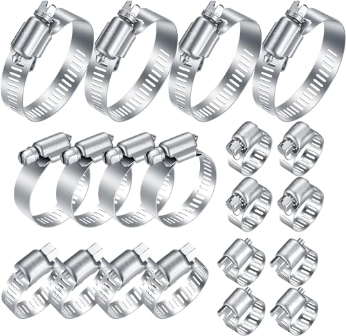 MUZHUPGUZ 20Pcs Adjustable Stainless Steel Hose Clamps Assortment Kit main view