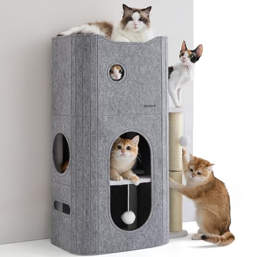 Bedsure 3-Level Cat Tree Grey full view