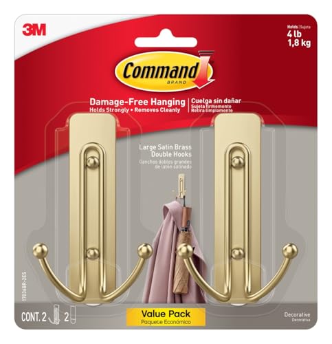 Command Large Double Hooks in Satin Brass