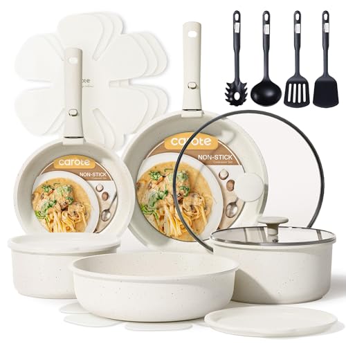 CAROTE 19pcs non stick cookware set in cream white