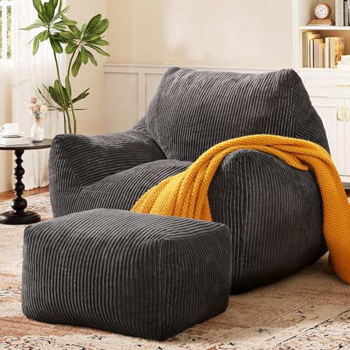 Vellorise Big Bean Bag Chair with Ottoman front view
