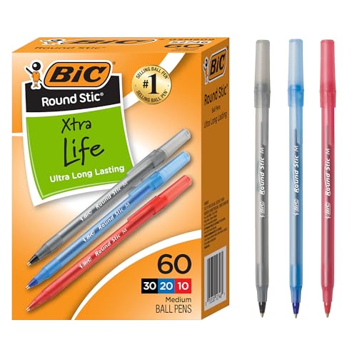 BIC Round Stic Xtra Life Assorted Ink Ballpoint Pens 60-count box