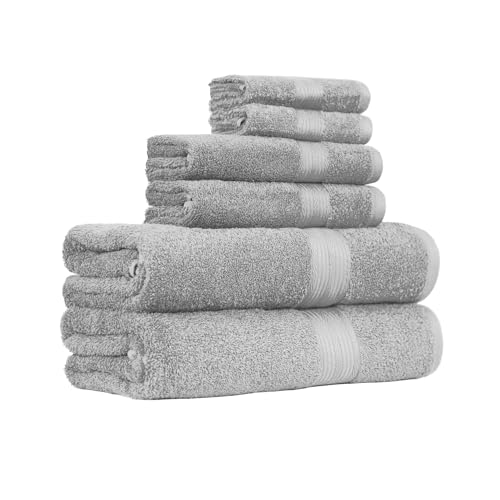 Basics 6-piece gray cotton towel set folded