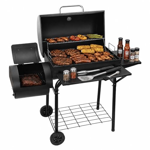 Realcook charcoal grill with offset smoker full view
